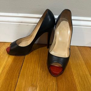 Christian Louboutin Black 36 Prive Open Toe Red Bottoms